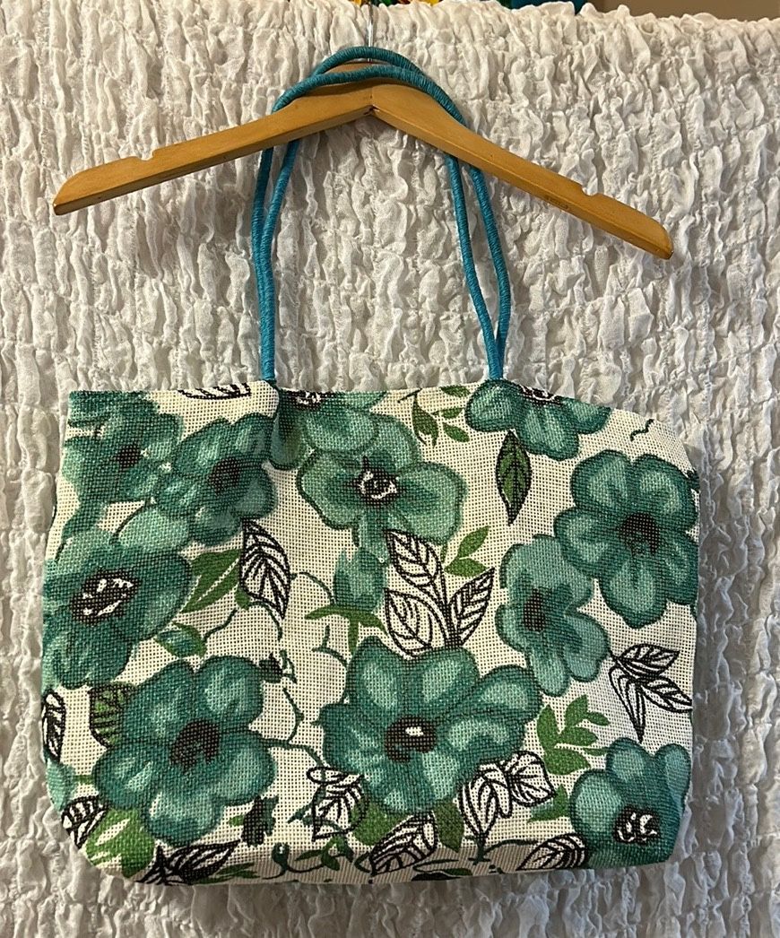 Floral Tote Bag, Lined, Inner Pocket, Loose Weave, Lightweight