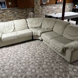 Natuzzi Italian Beige Tan Leather 3 Piece Sectional Couch