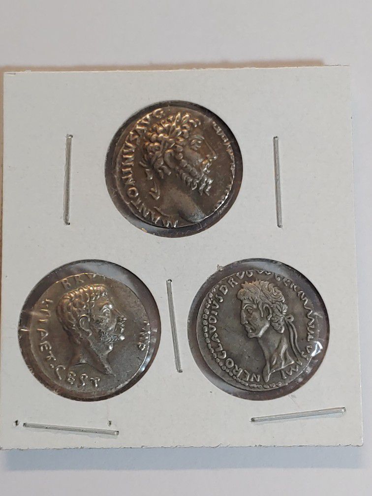 Very Rare:(3-Set)Vintag Novelty Suovenir Mini Coins) Demetrios II Nikator,129-126/5 BC. Didrachm (Metals:Silver & Brass (No Magnetic) Great Condition.