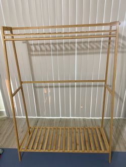 Bamboo Freestanding Clothing Rack with Shelf