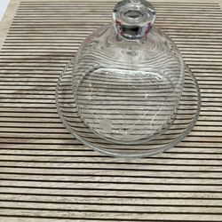Princess House Vintage Elegant Glass High Dome Cover with Knob Handle Coupe Tray Butter Cheese Dish Etched Floral Dish