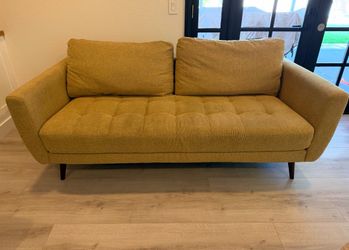 Allie Buttercup Yellow Velvet Fabric 80" Sofa | Tufted | Track Arms