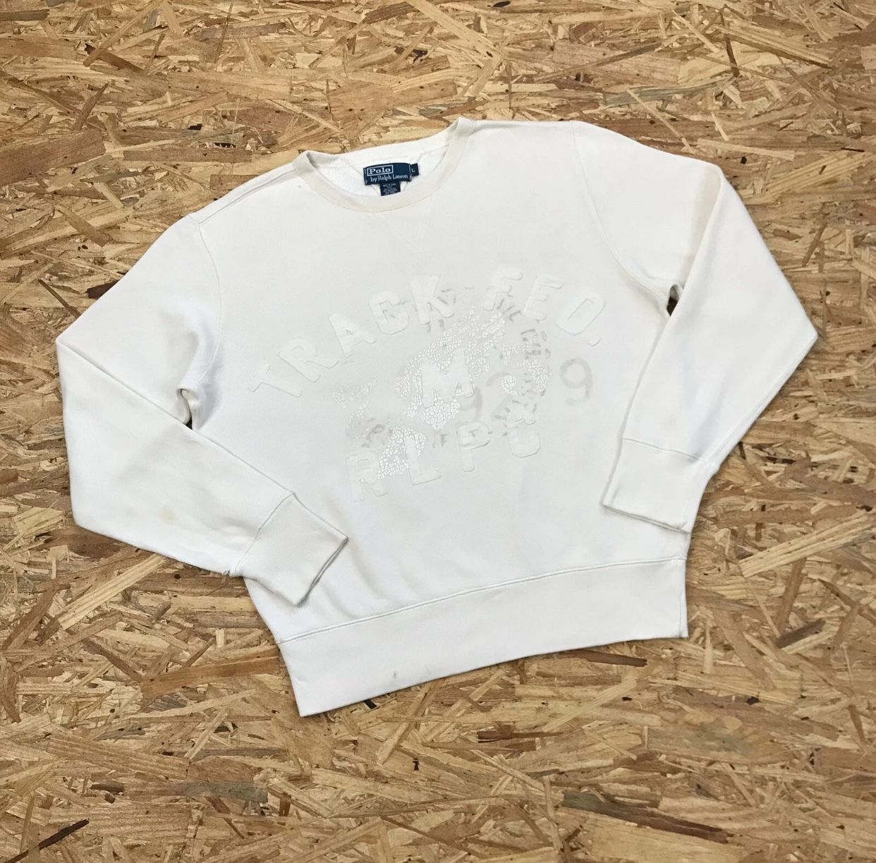 POLO RALPH LAUREN TRACK FED SWEATSHIRT LARGE L CREWNECK PULLOVER WINGS FOOT RLPC