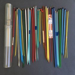 Large Lot 21 Pairs Vintage Straight Knitting Needles with Adjustable Case