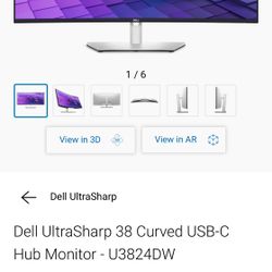 Dell Curved Monitor 38inches With USB C Retails 1250$