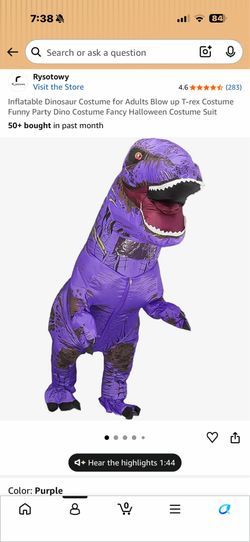 Teen/Adult Purple Inflatable Dinosaur