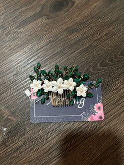 Floral Bridal Hair Comb with Green Crystals