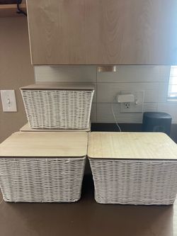 White Wicker Storage Baskets with Lids – Set of 4