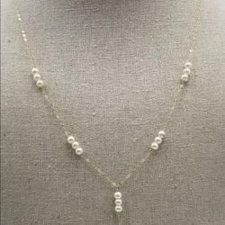 14k gold pearl lariat necklace