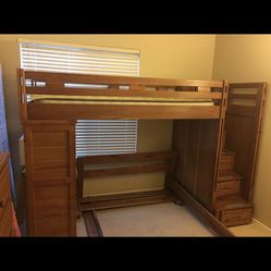 Used Bunk beds for sale with mattresses/ 5 drawer chest and plenty of storage