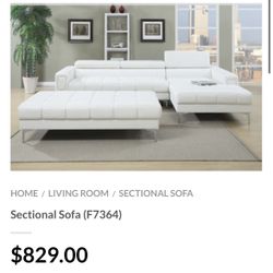 White Sectional Sofa - Ottoman Sold Separately 