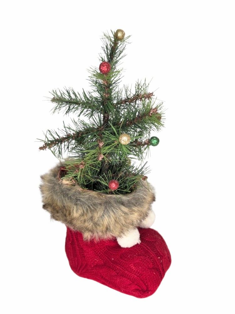 Red Knit Santa Boot Christmas Tree Decor