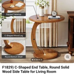 F1829)C-Shaped End Table Round Solud Wood