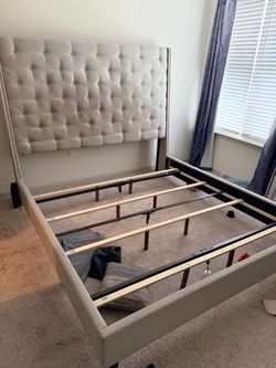 King Upholstered Bed Frame with Tufted Headboard