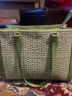 kate spade Green Woven Tote with Light Neutral Weave