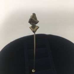 Ladies Head Edwardian Brass Lapel Pin  With Two Dark Stones 3/4”;   Antique  Good  Very Good Condition