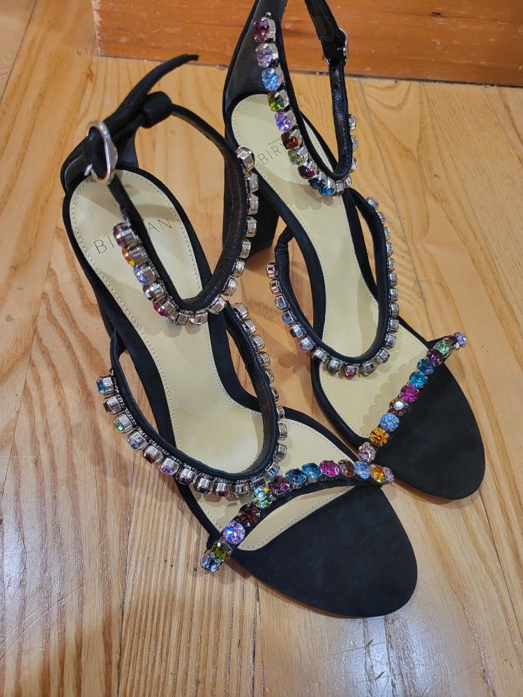 ALEXANDRE BIRMAN Womens Black Alexa Crystals Embellished Heeled Sandal Size 6.5