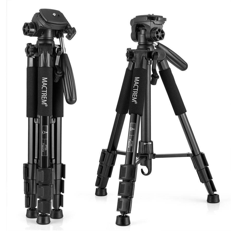 MACTREM M-PT55-Bk PT55 Travel Camera Tripod Lightweight Aluminum for DSLR SLR Canon Nikon Sony Olympus DV with Carry Bag -11 Lbs(5Kg) Load (Black)