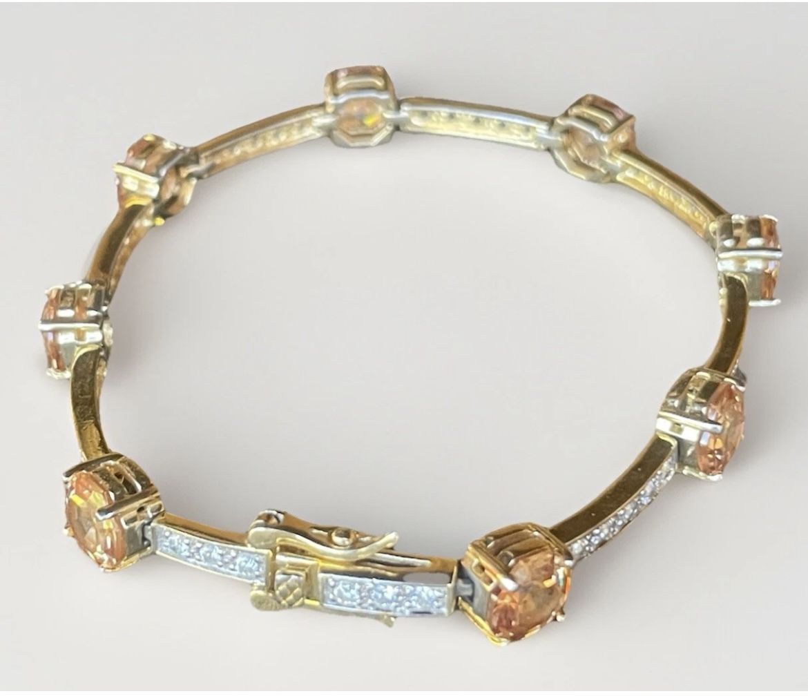 Gold Plated Sterling Silver 925 Gemstone Tennis Bracelet 7.5”