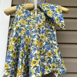 Toddler Girl 18 months. White & Blue Floral dress + Bandana. Blueberi Boulevard