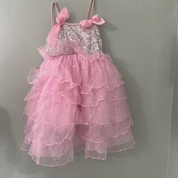 Soft Pink and Silver Sequin Dress w/ Bows - Little Girls Small