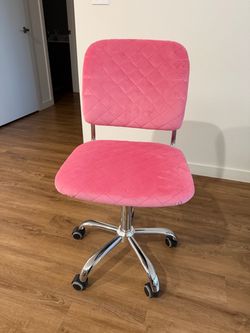 Pink Velvet Desk / Vanity Chair – Chrome Rolling Base