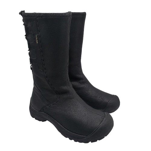 KEEN Womens 'Winthrop' Black Leather Waterproof Winter Boot Sz 7.5 Side Zip Shoe