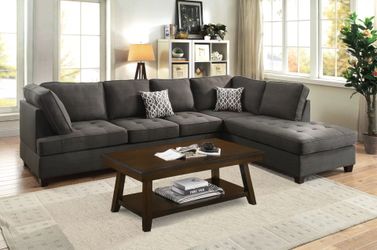 BRAND NEW 117"×86" DARK GRAY LINEN REVERSIBLE SECTIONAL + OTTOMAN