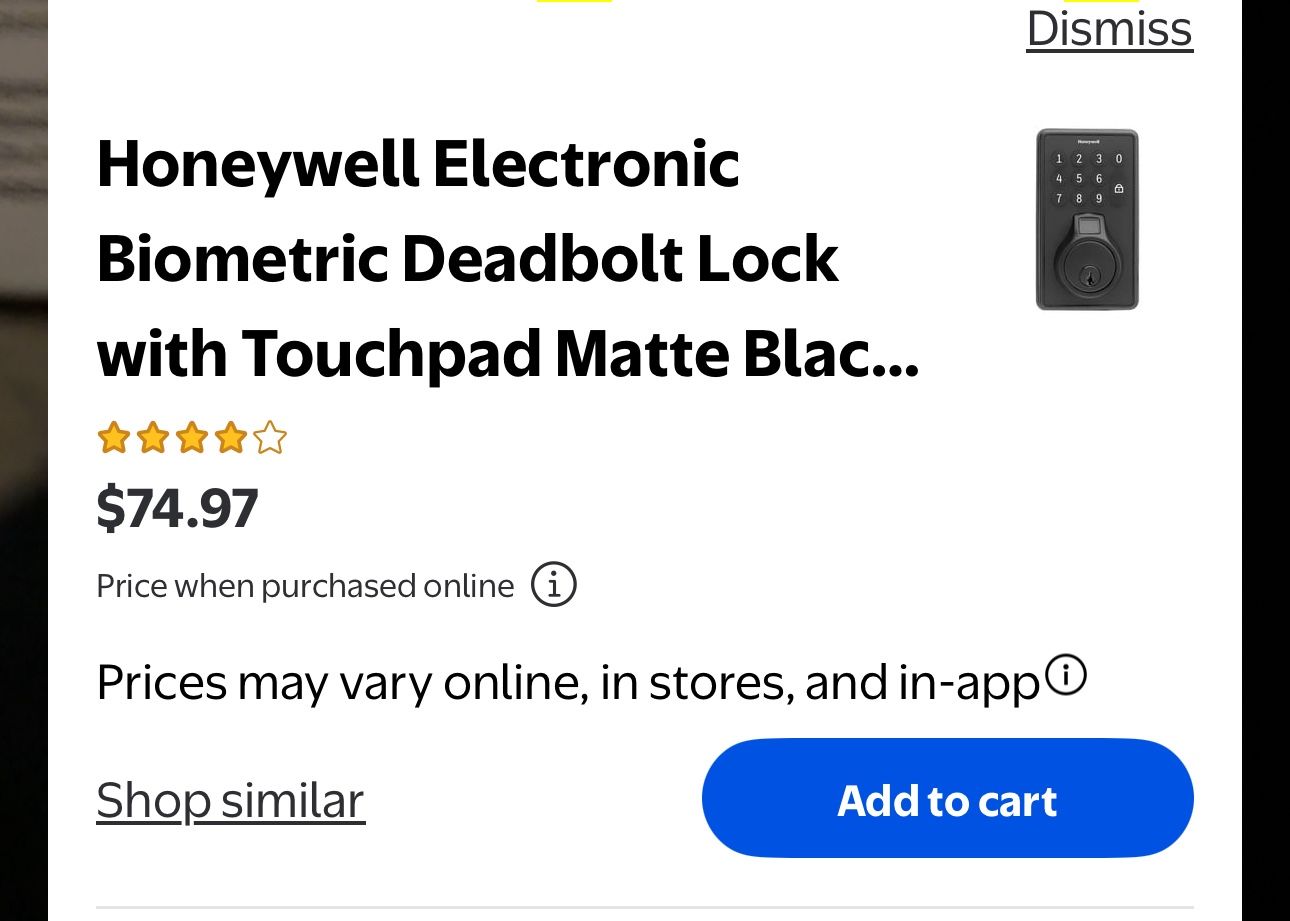 Honeywell ELESTRONIC BIOMETRIC with Keypad PÊNE DORMANT ELECTRONIQUE BIOMETRIQUE