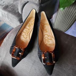 Sam Edelman Black Suede Pointed-Toe Flats