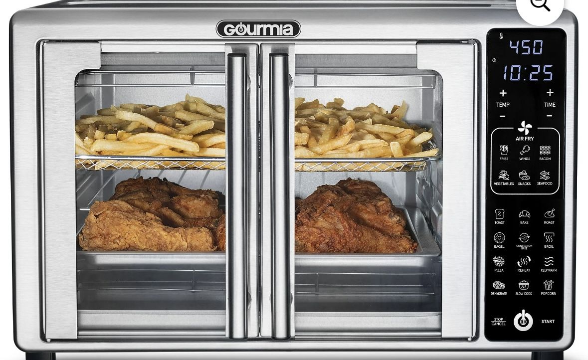 Gourmia French Door 6-Slice Digital Toaster Oven Air Fryer, 19 One-Touch Presets, 24L, Stainless Steel