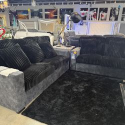 2 Pc Black Corduroy Sofa And Love Only $999