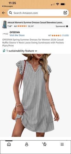 OFEEFAN Women's  Large Striped Ruffle Sleeve Swing Dress