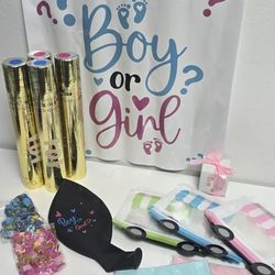 Gender Reveal Party Kit Boy or Girl Banner Confetti Balloon Set