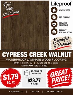 Lifeproof Waterproof Vinyl Plank Flooring - $1.79 per Sq. Ft.