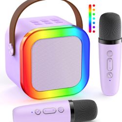 Mini Karaoke Machine with 2 Wireless Mics and Light for Family Home Party