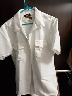 Mens Large Summer White Navy Uniform Shirt