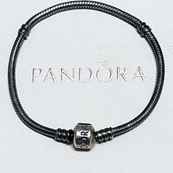 PANDORA Oxidized Sterling Silver Bracelet/Snake Chain/Barrel Clasp
