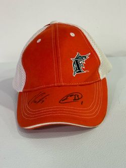 Vintage Florida Marlins Orange White Adjustable Hat Cap RARE Embroidery Signed By Two Players