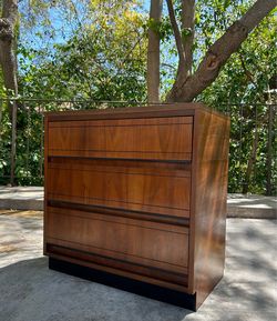 Vintage Mid Century Modern Walnut Veneer with Black Detailing 3 Drawer Dresser