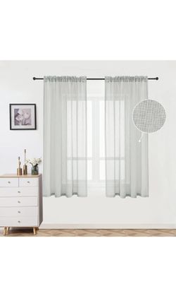 Sheer Curtains Faux Linen Rod Pocket Semi-Sheer Textured Voile Draperies Window Treatment for Bedroom Living Room Solid Color, Elegant, Light Filter, 