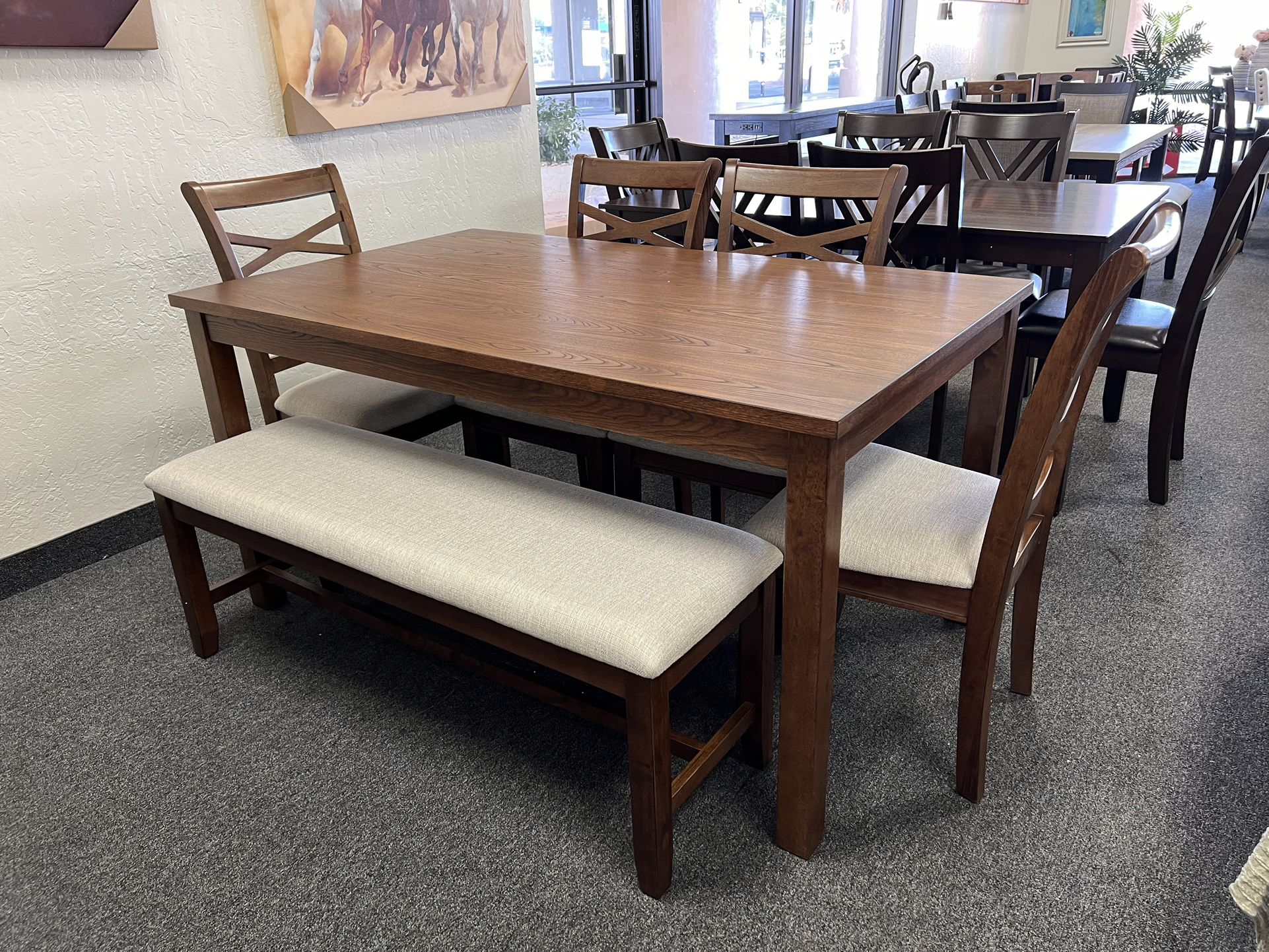 Wooden Dining Set With 4 Chairs And Bench 