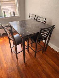 Modern 5-Piece Faux Marble Counter Height Dining Set – Good Condition