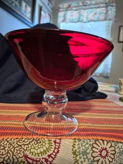RUBY RED GLASS PEDESTAL   BOL