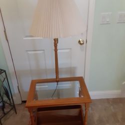 Table, Lamp, And Storage Rack Combo