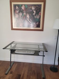 Glass Top Computer Desk with Keyboard Tray