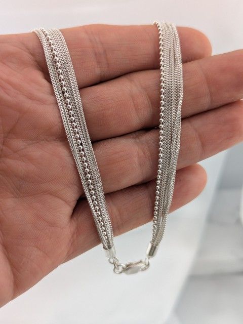 925 Sterling Silver Multistrand Choker Necklace 16