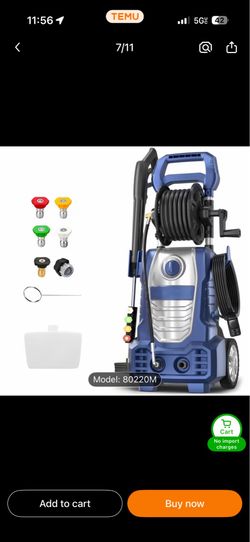2026 New Electric High Pressure Washer 2070 PSI with 4 Quick Connect Nozzles