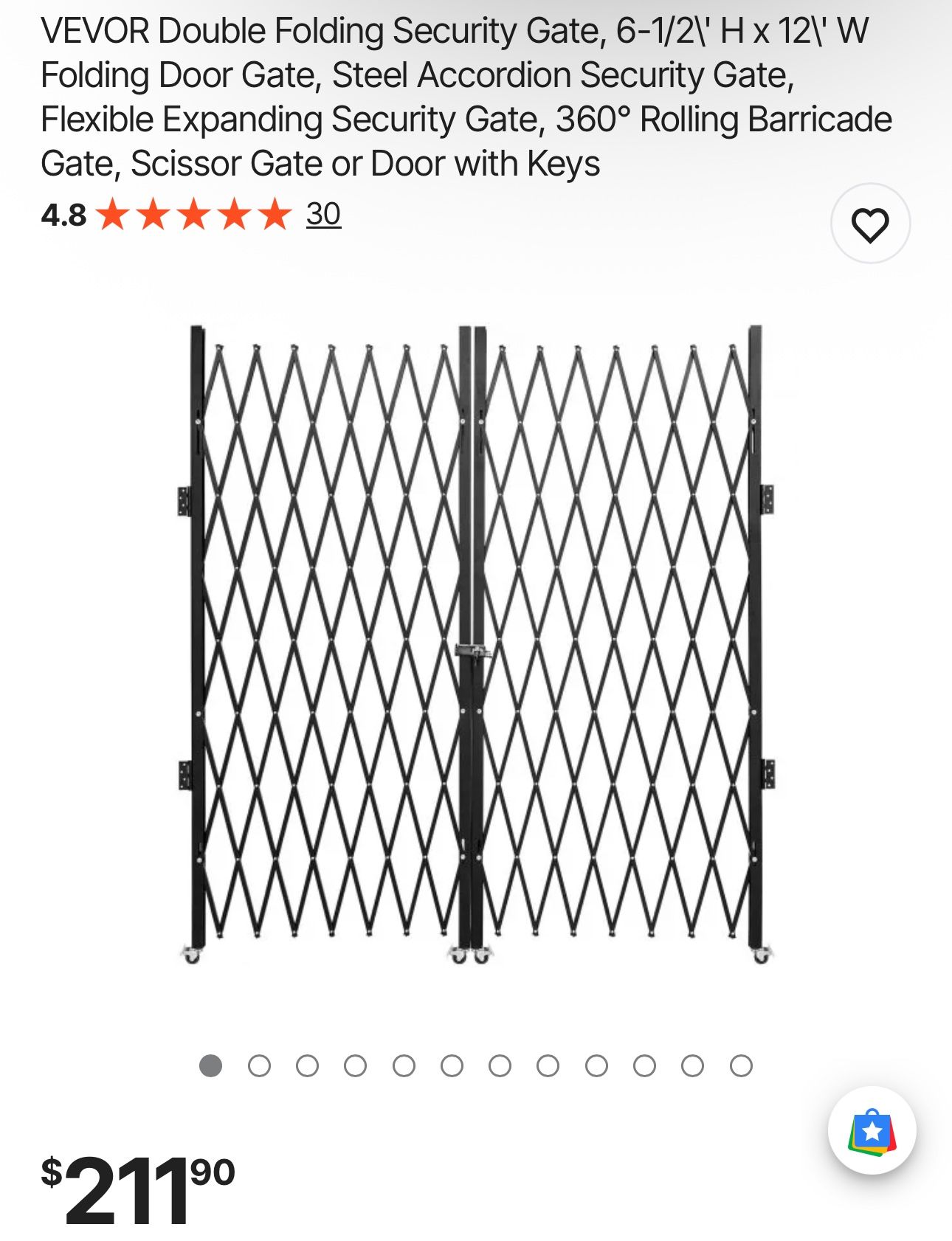 VEVOR Double Folding Security Gate, 6-1/2\' H x 12\' W
