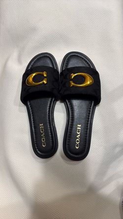 Coach Black Slide Sandals with Gold Logo – Size 40